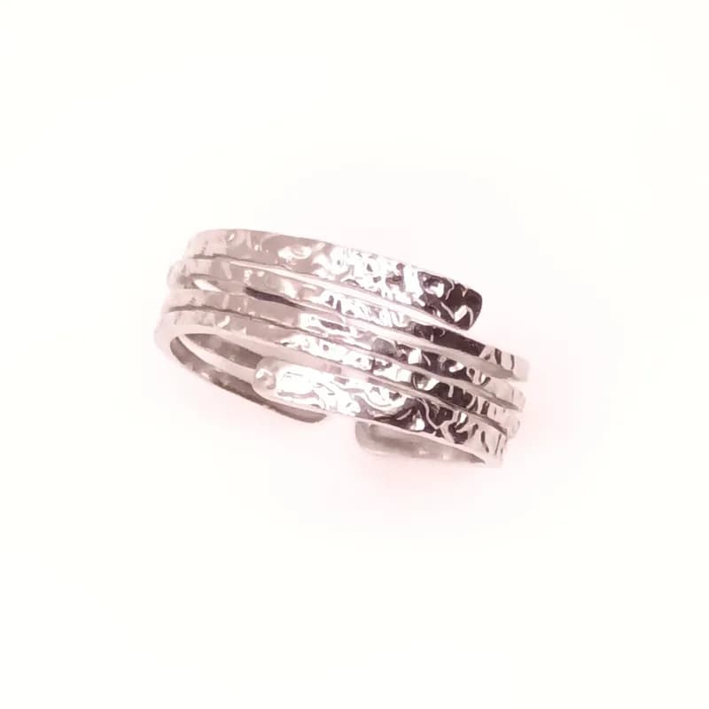 Bague triple anneau martelée argentée ajustable - vue de face