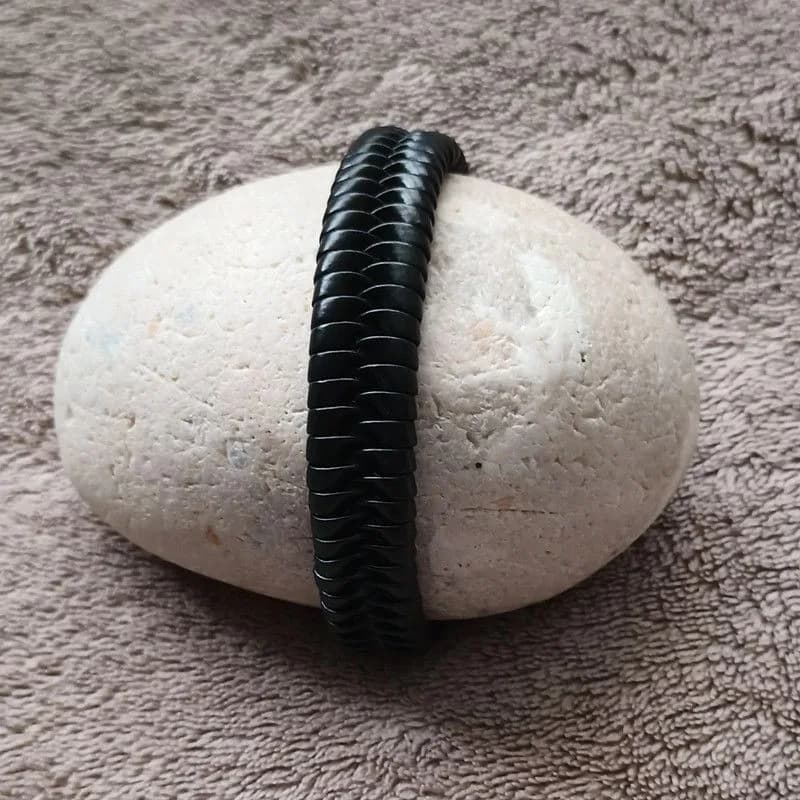 Bracelet cuir noir tressé - style minimaliste - ajustable