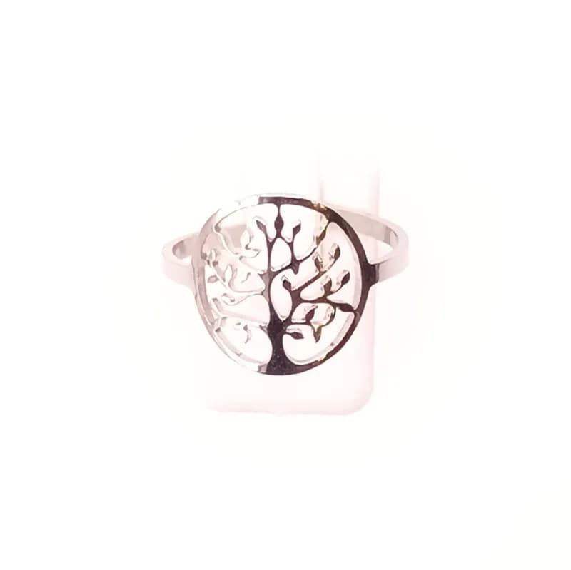 Bague arbre de vie feuillu argentée à motif ajouré - vue de face