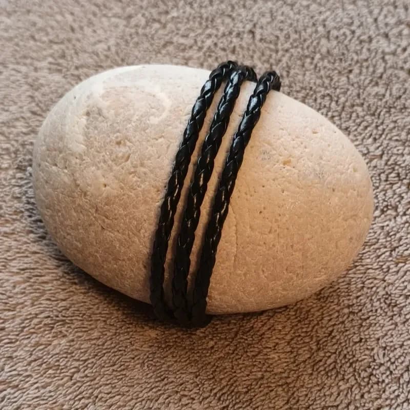 Bracelet cuir noir tressé multi-rangs - style minimaliste ajustable