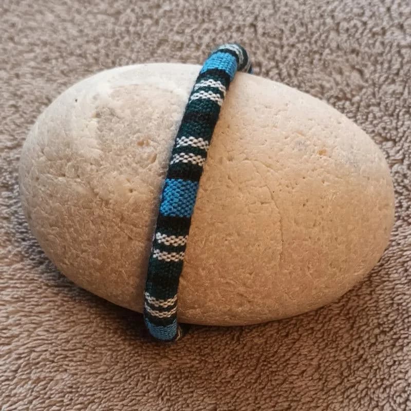 Bracelet tissu tissé bleu et vert - style ethnique - ajustable